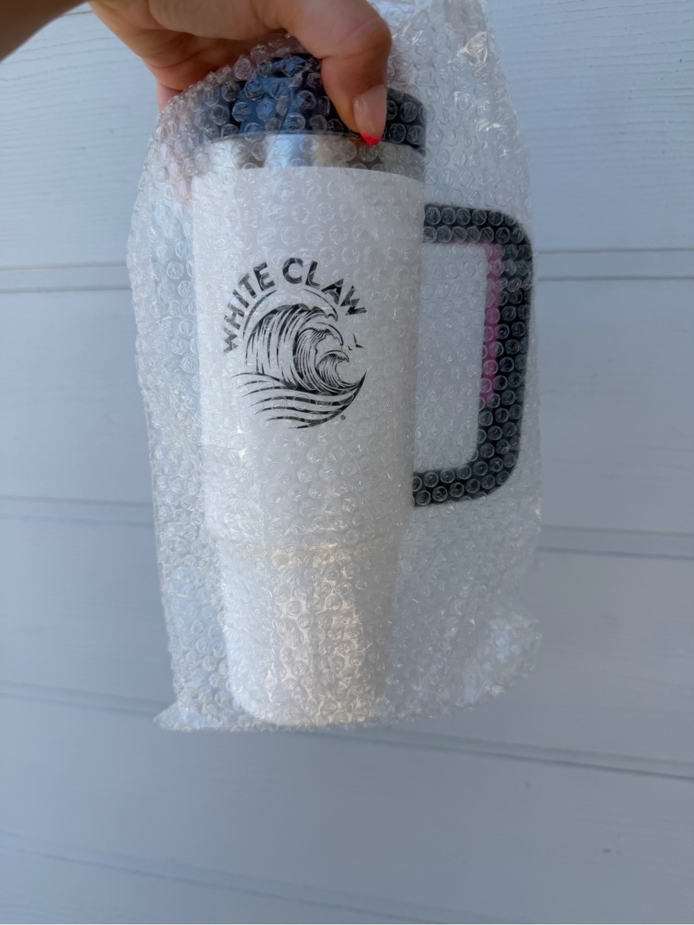 White Claw White Insulated Travel Mug with Black Handle - Branded